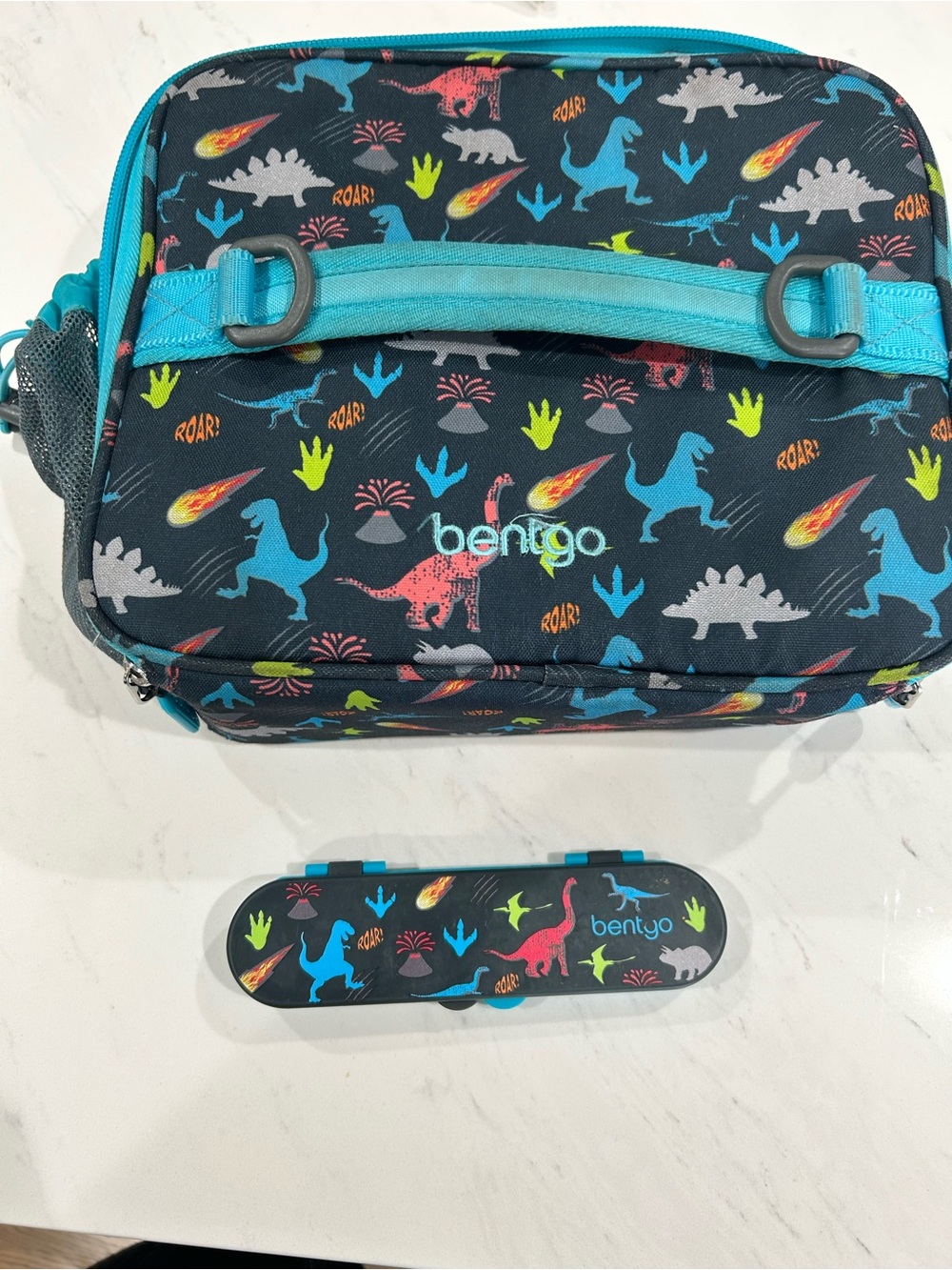 Bentgo Kids' Dino Print Lunch Bag and Utensil Set - Blue/Multicolor